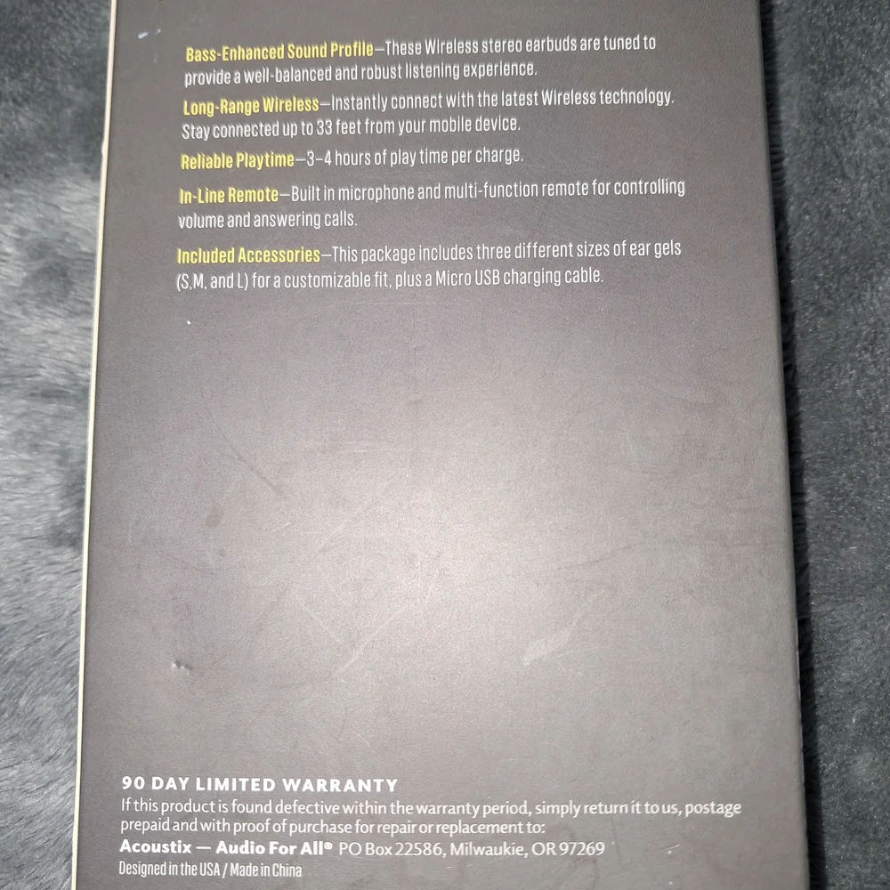 Acousnix Wireless Stereo Earbuds With In Line Microphone And Remote
